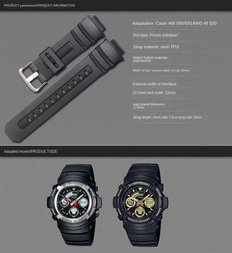 Dây Đeo Silicone Khóa Inox Cho Đồng Hồ Casio G-Shock AW-591 590/5230/282B AWG-M100/101 G-7700 / 7710