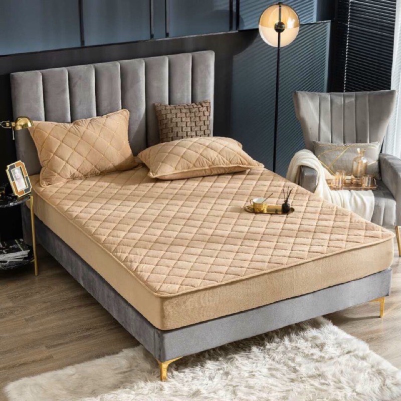 Sét ga gối nỉ nhung thêu chữ H mẫu mới năm 2020 kèm túi đựng