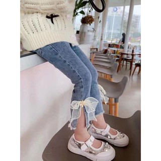 quần loe gắn nơ lụa cho bé