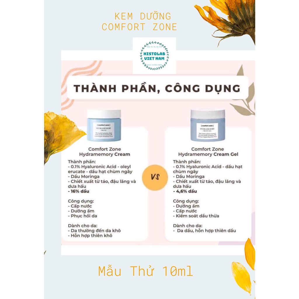 [ LỌ SHOP 10ML ]Kem dưỡng ẩm và chống lão hóa Hydramemory Comfort Zone Cream Gel--Cream
