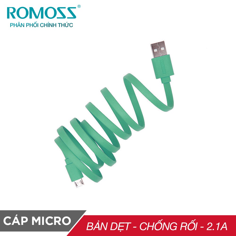 Cáp sạc nhanh micro USB Romoss CB05f chống rối dài 1m / Sạc nhanh 2A cho Android (Gre) - Hãng phân phối chính thức