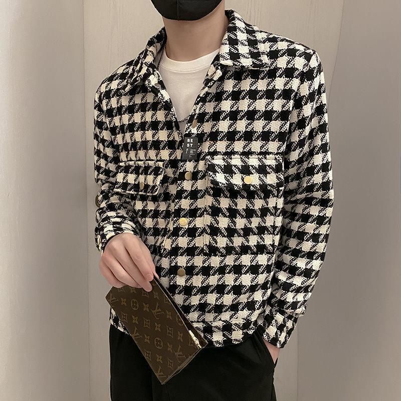 Áo khoác nam Hàn Quốc dài tay, hoạ tiết đen trắng