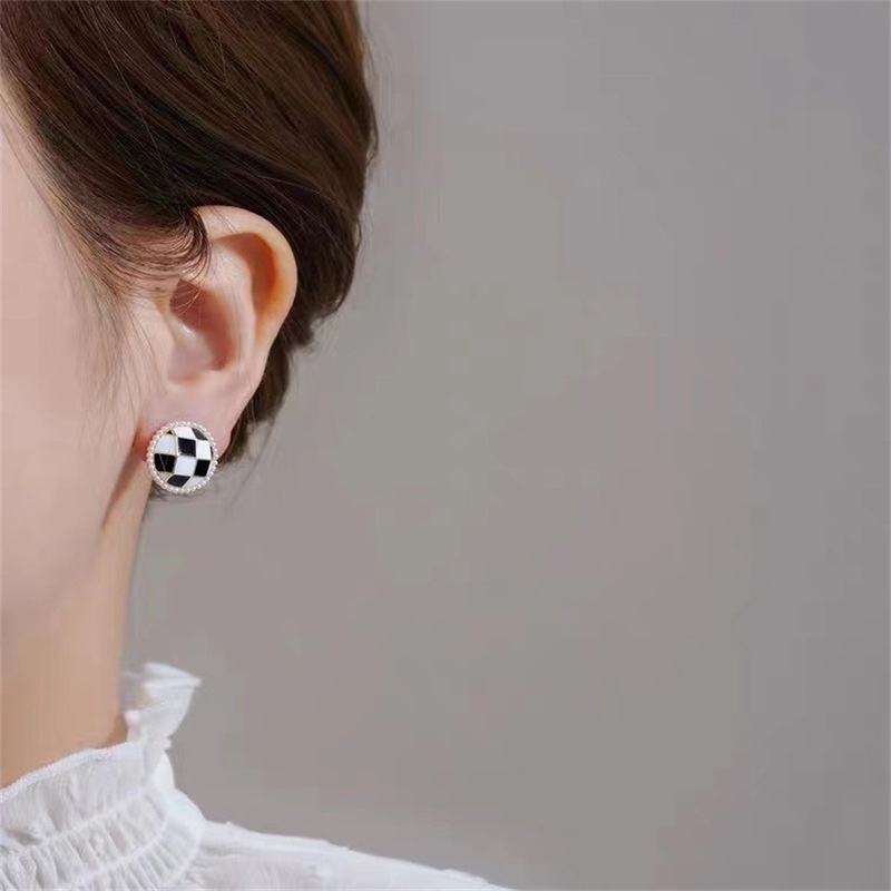 Bông tai mạ bạc 925 màu trắng đen phong cách Hàn Quốc thời trang cho nữ