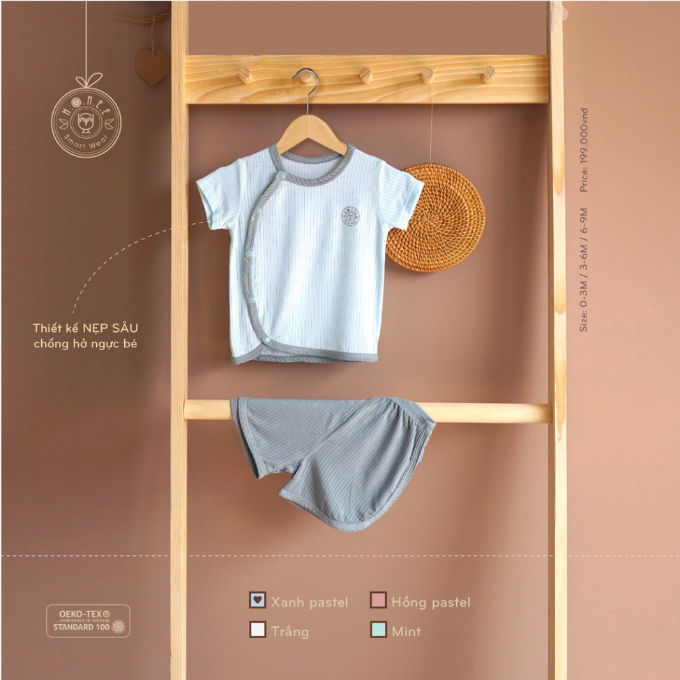 (CHÍNH HÃNG) Bộ cộc tay sơ sinh cài giữa/cài lệch HRNEE vải sợi sồi Modal