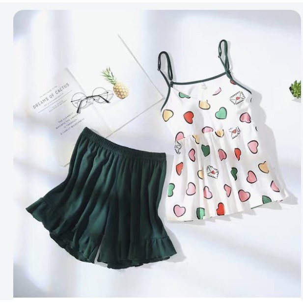 Bộ đồ ngủ 2 dây siêu cute- bộ đồ bầu chất thun cotton thoáng mát, thiết kế quần có khuy và chun  chỉnh BĐ834