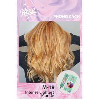 Kem nhuộm tóc phủ bạc MOLOKAI màu vàng sáng đậm M-19 chiết suất từ thiên nhiên tặng kèm trợ oxy dưỡng 60ml
