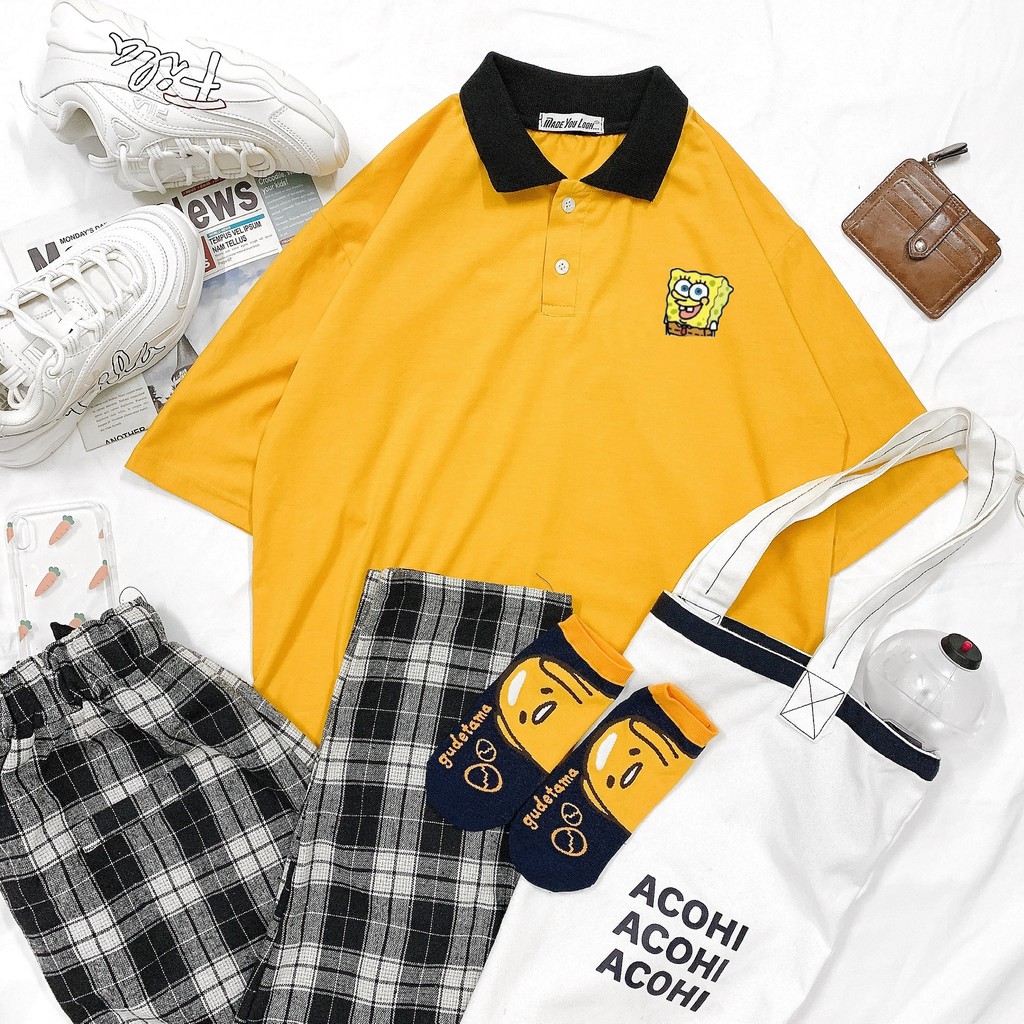 Áo thun Polo tay lỡ 🧀 SpongeBob 🧀 phông Unisex nam nữ tee oversize form rộng pull Ulzzang Streetwear Hàn Quốc vải mềm