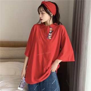 Áo thun polo có cổ form rộng unisex nữ vịt donal mickey - recs15 - chất cotton mềm mịn mát
