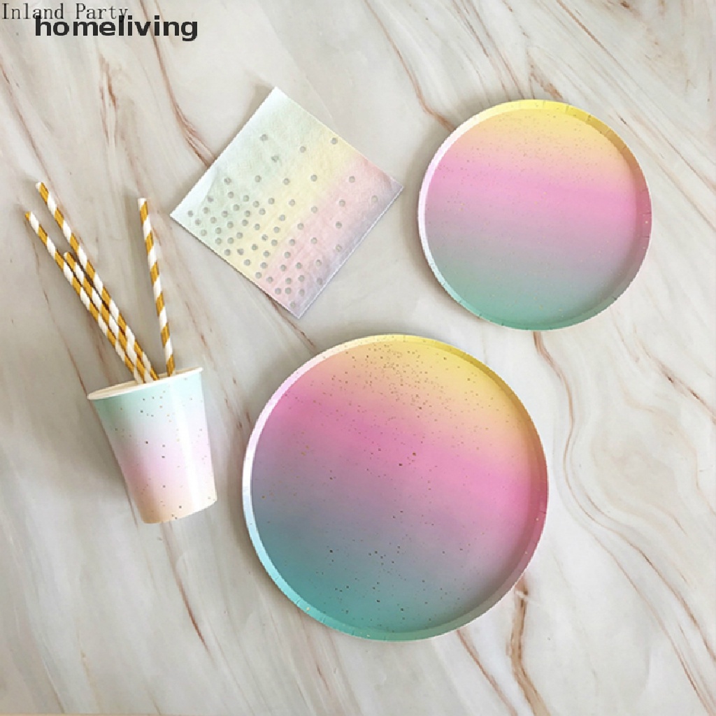 Set 10 Cốc / Đĩa Giấy Màu Cầu Vồng Dùng Một Lần Trang Trí Tiệc Cưới / Sinh