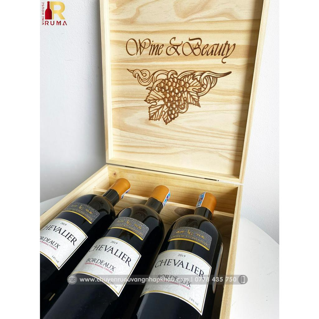 Quà tặng hộp gỗ 3 chai rượu vang Pháp Chevalier