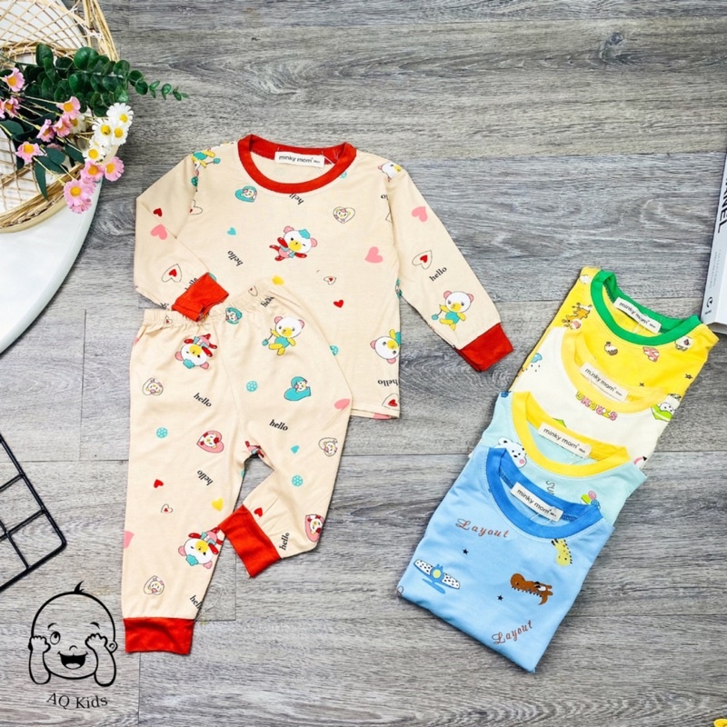 NT030 Bộ dài tay thun lạnh Minky Mom in hoạ tiết phối viền cho bé trai, bé gái