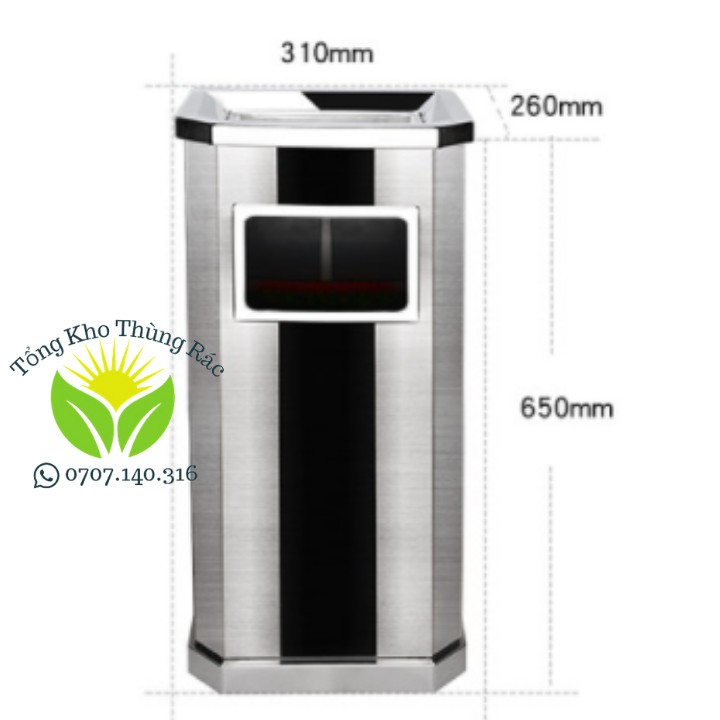 Thùng Rác Inox Hình Chữ Nhật Sọc Đen Trắng