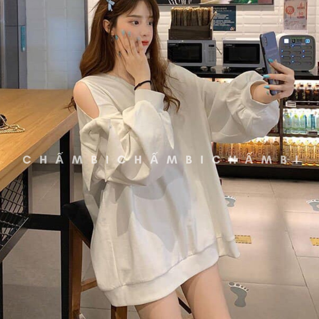 Áo Sweater Tay Phồng Nơ Form Rộng Cực Xinh Freesize<56kg - A.090 | BigBuy360 - bigbuy360.vn