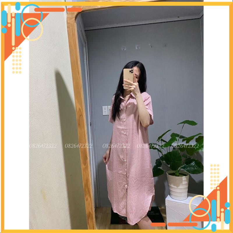 Váy sơ mi thanh lịch, váy đầm ullzang tay ngắn, dầm suông caro, váy suông kẻ cổ đức chất mềm mát nhẹ 4 màu MSP64816 | BigBuy360 - bigbuy360.vn