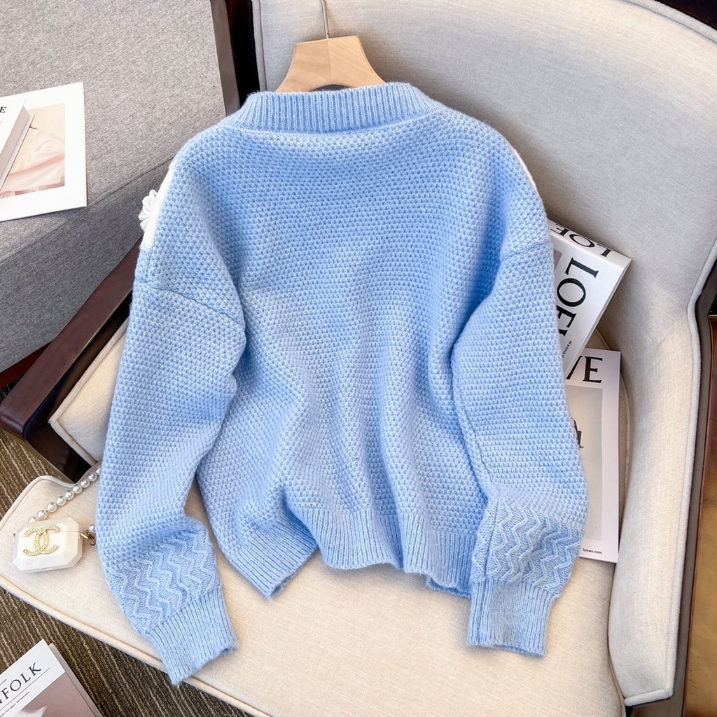 Áo Khoác Cardigan Dệt Kim Họa Tiết Hoa Xinh Xắn Cho Nữ  tao bao