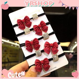 Dây buộc tóc cao su co giãn thắt nơ bướm đính đá kim cương đơn giản phong cách Hàn Quốc mới
