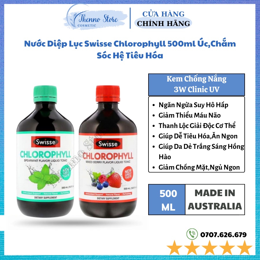 Nước Diệp Lục Swisse Chlorophyll 500ml Úc,Chắm Sóc Hệ Tiêu Hóa