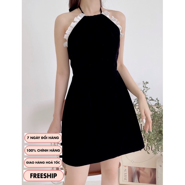 Đầm cổ yếm HEYBEE chất liệu nhung cổ phối bèo siêu xinh (2 màu) - GEMMA DRESS HT717.