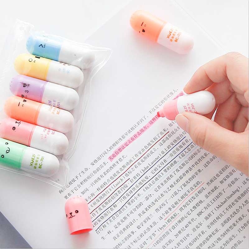 Set 6 Bút Dạ Quang Hình Viên Thuốc