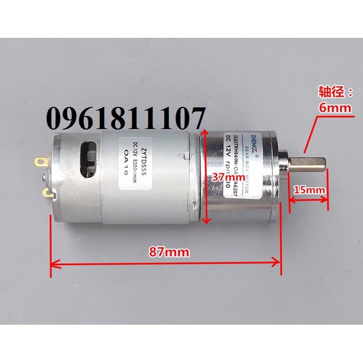 [Nhông kim loại] Motor giảm tốc 12V 555 80 vòng.phút 24V 100rpm