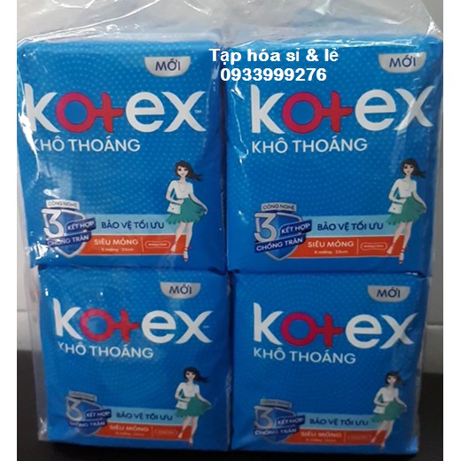 (Bao bì mới tặng kèm) Lốc 8 Gói Kotex Siêu Mỏng Cánh 23cm ( 8 Miếng ) băng vệ sinh