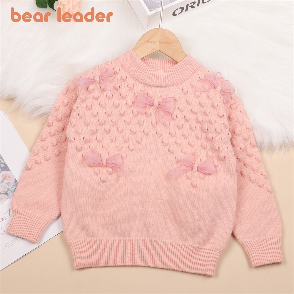 Áo sweater BEAR LEADER cổ tròn thời trang thu đông Hàn Quốc dành cho bé gái 2-6 tuổi