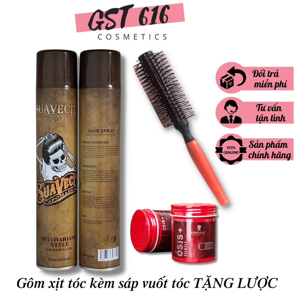 Gôm xịt tóc nam suavecito kèm sáp vuốt tóc osis thrill 3 tặng lược tròn