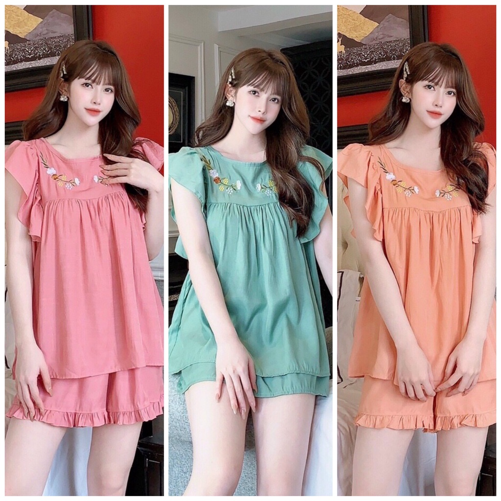 Bộ đồ ở nhà bộ ngủ bầu béo sau sinh mặc oke chât đẹp quần có chun tăng chỉnh bụng từ 38-70kg mặc đẹp giá sỉe