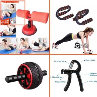 Combo gym tại nhà 4 món - con lăn tập bụng & dụng cụ hít đất & dụng cụ tập bụng & kềm tập tay