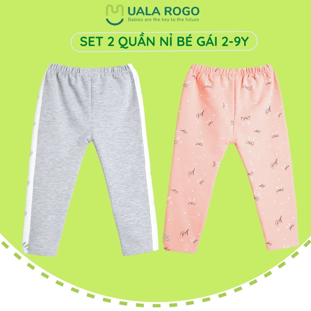 Quần cho bé gái Set 2 chiếc Uala rogo 2 - 9 tuổi cotton nỉ cạp chun giữ ấm quần trẻ em 3838