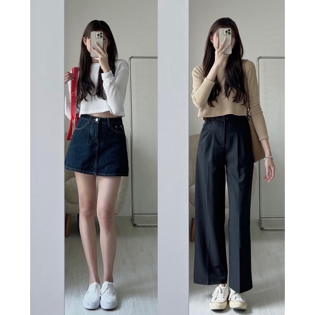 [Ảnh thật/Video] Áo len croptop dài tay phong cách Hàn Quốc trẻ trung