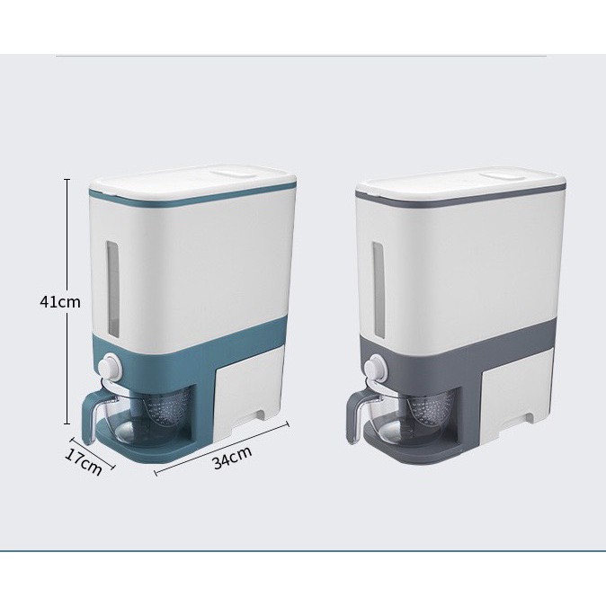 Thùng Đựng Gạo Thông Minh 10kg Kèm Cốc Vo Gạo Tiện Dụng, Thiết Kế Dạng Nhấn Nút, Chất Liệu ABS An Toàn Cao Cấp Giao Màu