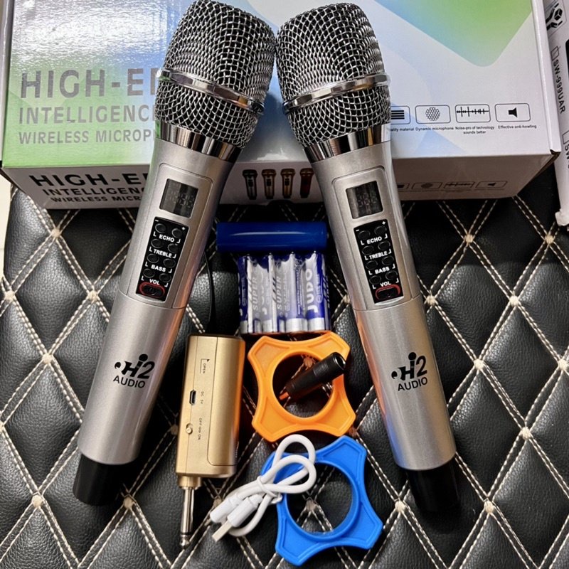 Cặp Mic Hát Karaoke H2 AUDIO Cao Cấp Không Dây Chỉnh Trực Tiếp BASS,TRESS,ECHO Trên Micro,Hàng Chuẩn Bảo Hành 1 Năm