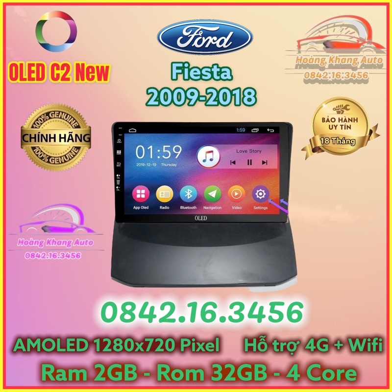 Màn hình Android OLED C2 New Theo Xe FORD FIESTA 2009 - 2018, kèm dưỡng và jack nguồn zin