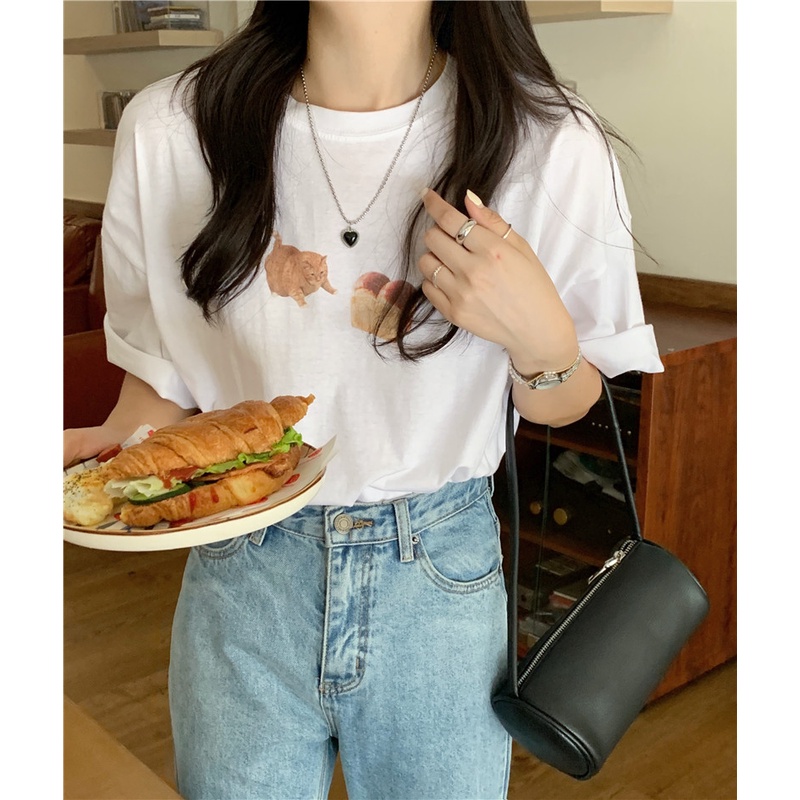 Áo Thun In Hình Mèo Dễ Thương 49116