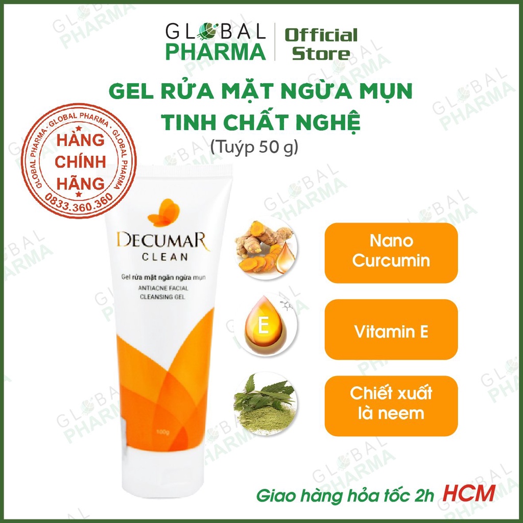DECUMAR 1 Gel Ngừa Mụn +1 Sữa Rửa Mặt Ngừa Mụn, Giảm Thâm Nano Nghệ