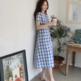 Đầm caro xanh form dài (kèm hình thật)