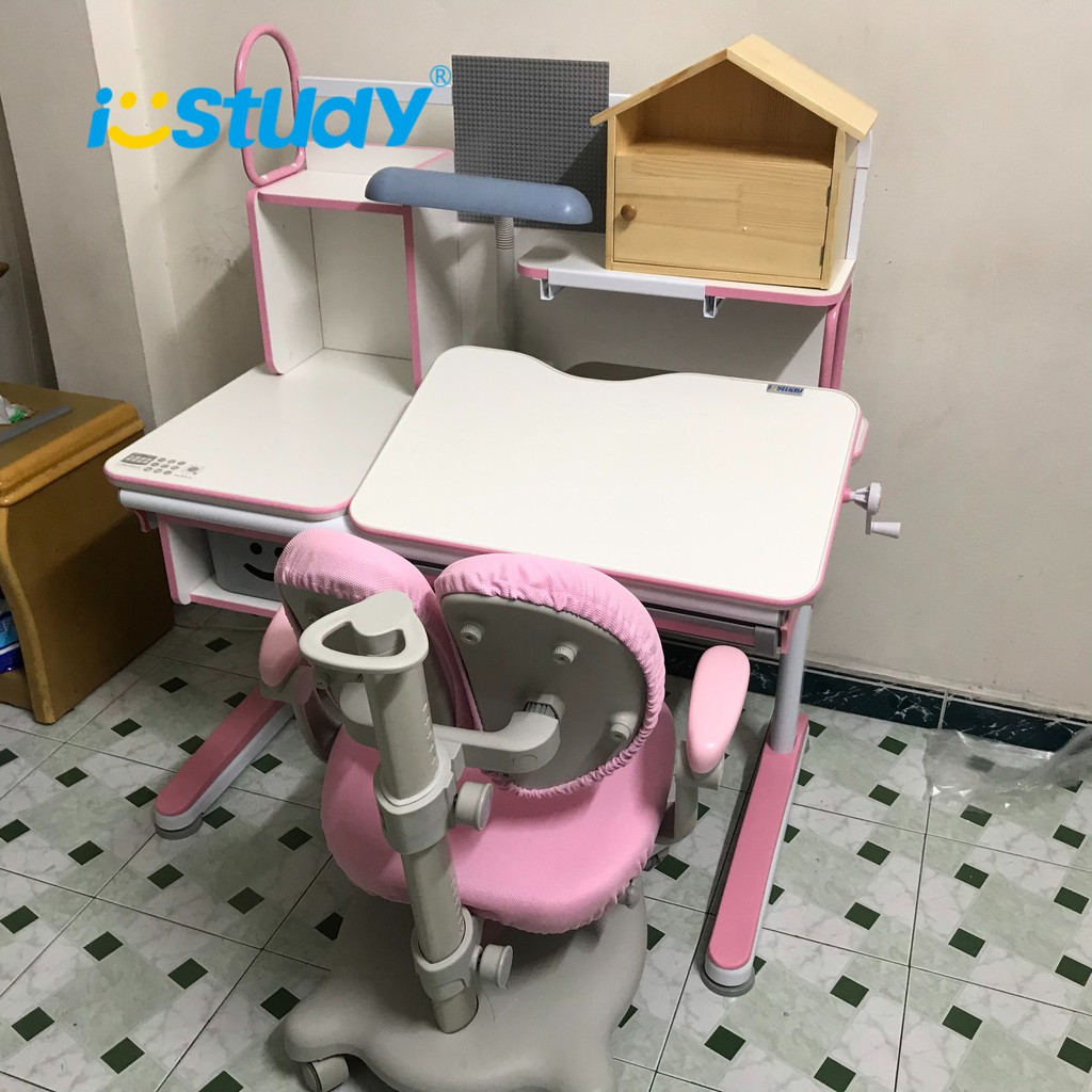 i-STUDY - Bộ bàn và ghế học sinh thông minh chống gù chống cận chính hãng i-STUDY V105/C10, Tặng: Áo ghế, bộ xếp hình