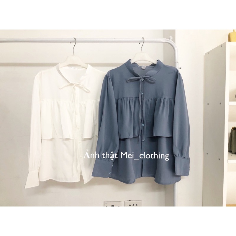[Ảnh thật/ hàng QC] Áo sơmi nữ 2 tầng phong cách tiểu thư/ sơ mi cổ tàu