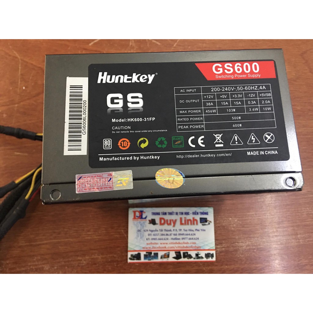 Nguồn công sức thực 600W Huntkey GS600 có 4pin cpu,6pin 8pin cho vga tặng kèm dâynguồn