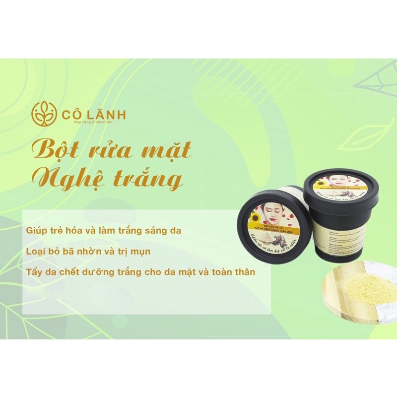 Bột rửa mặt thảo dược nghệ trắng Cỏ Lành 100G - Thay thế sữa rửa mặt cho mẹ bầu và sau sinh