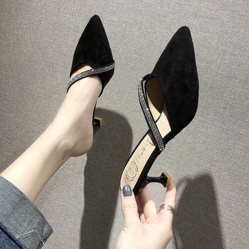 NEW Sale#Dép Baotou phong cách Hàn Quốc nữ mùa hè đi giày cao gót mũi nhọn đế bệt nửa kéo . ! : : ' :