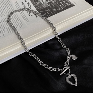Vòng cổ bạc mặt trái tim rỗng thời trang cho nữ