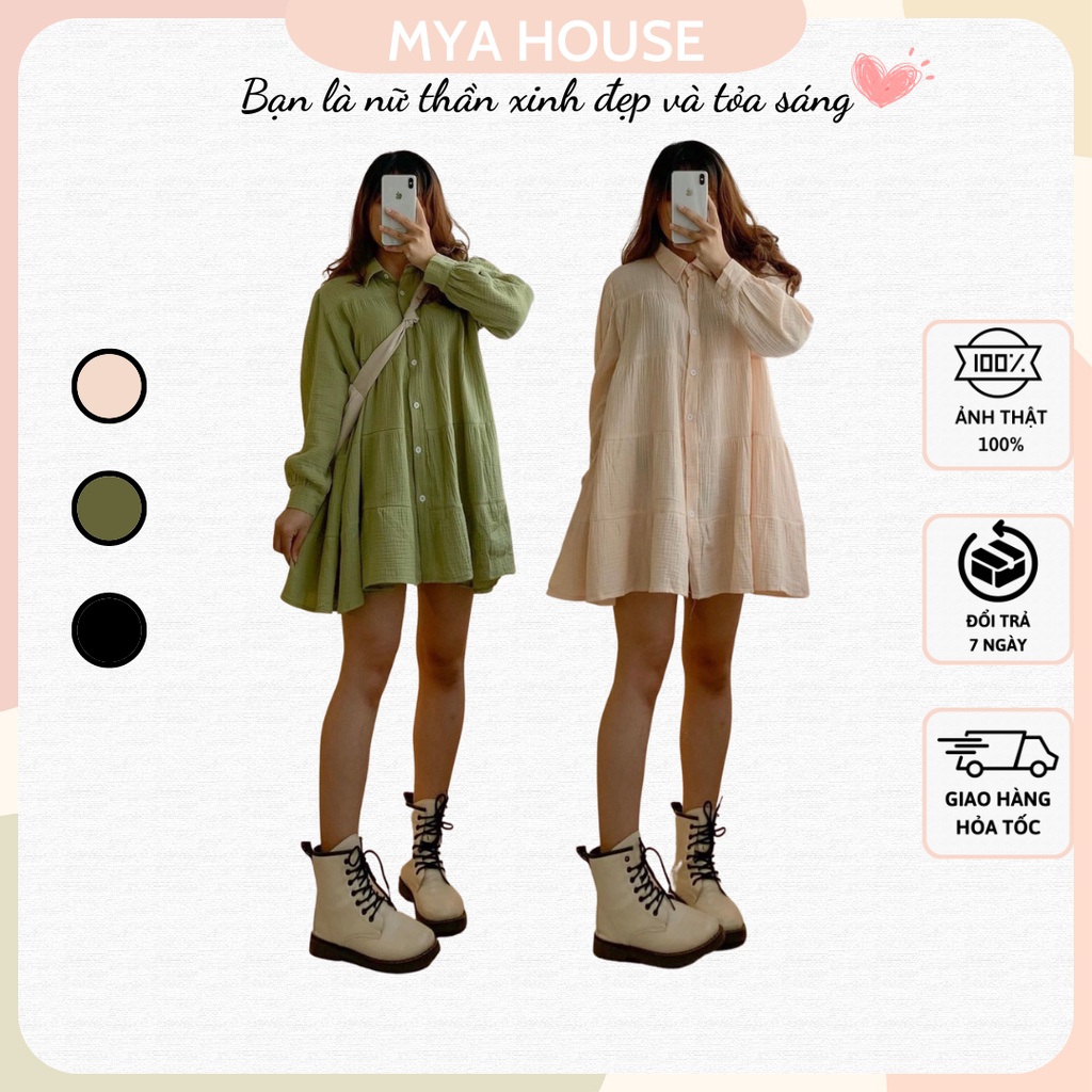 Đầm MIO OVERSIZE DRESS thiết kế tay dài chất vải tầm xước thoáng mát form chuẩn dễ mix & match