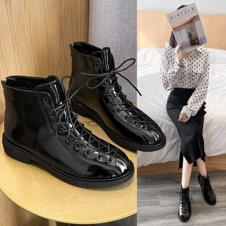 XẢ KHO (S99) Bốt nữ da bóng dây buộc trước cổ thấp (mã 718)