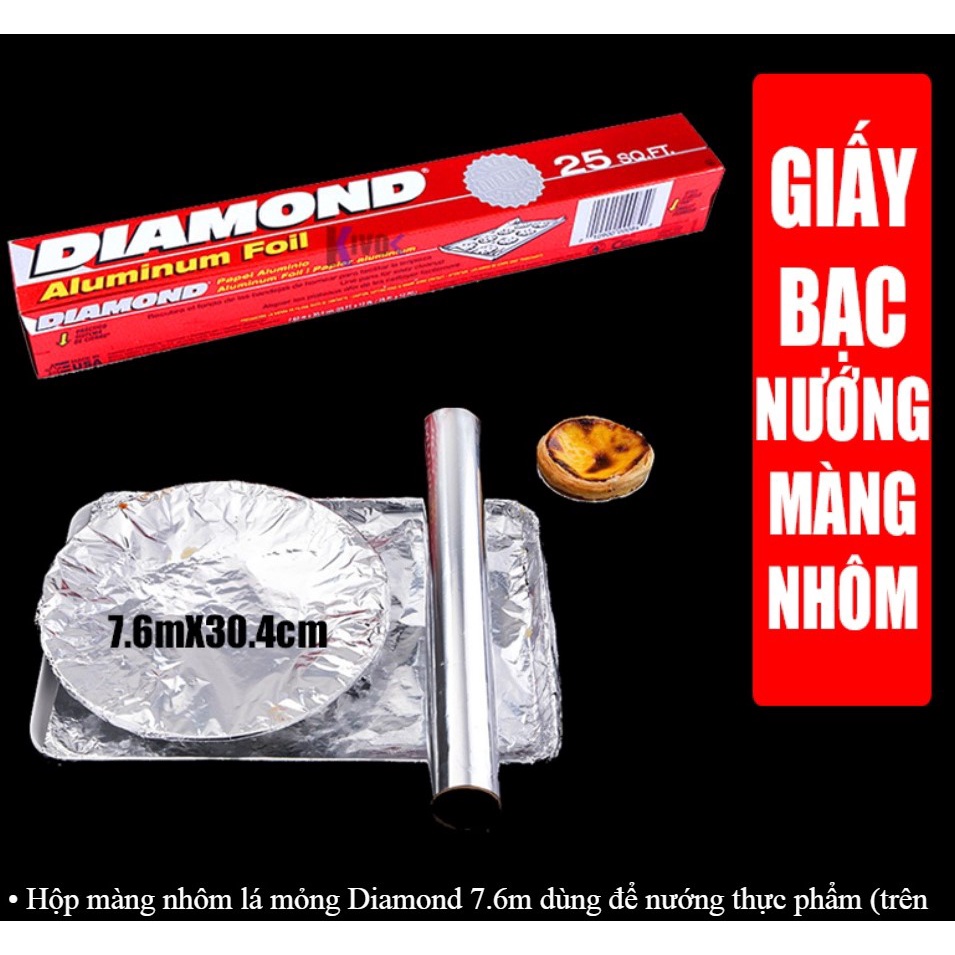 Màng Nhôm Nướng Thực Phẩm Diamond (7.62 m x 30,4 cm) -  (giấy bạc) nướng thức ăn chịu nhiệt cao cấp của Mỹ