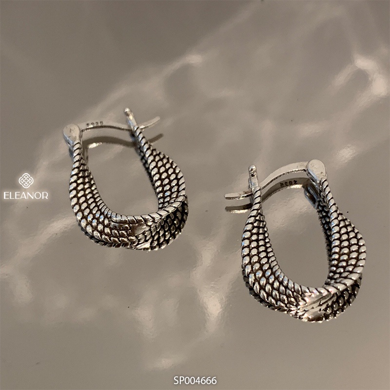 Bông tai nữ bạc 925 Eleanor Accessories hình vòng viền xoắn phụ kiện trang sức 4666