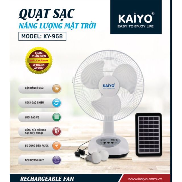 Quạt sạc tích điện năng lượng mặt trời KAiYO KY-968