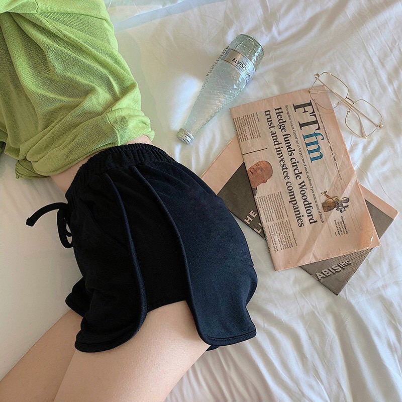 Quần Short Nữ, Freesize Đến 70kg, Chất Thun Dày Dặn Có Dây Rút, Quần Đùi Phối Màu
