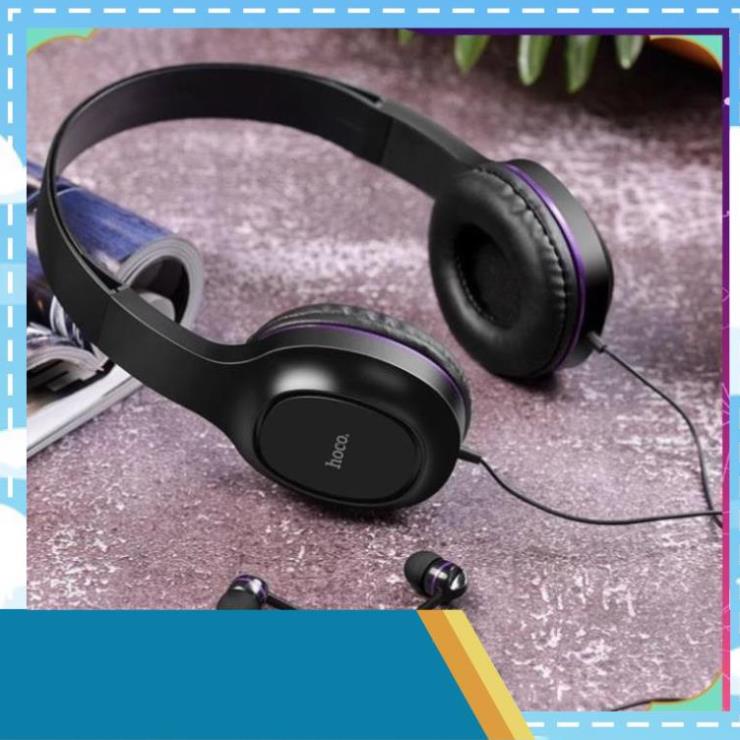 Tai nghe chụp tai Hoco W24 có dây 3.5 tặng kèm tai nghe nhét tai cho laptop pc BH12 tháng